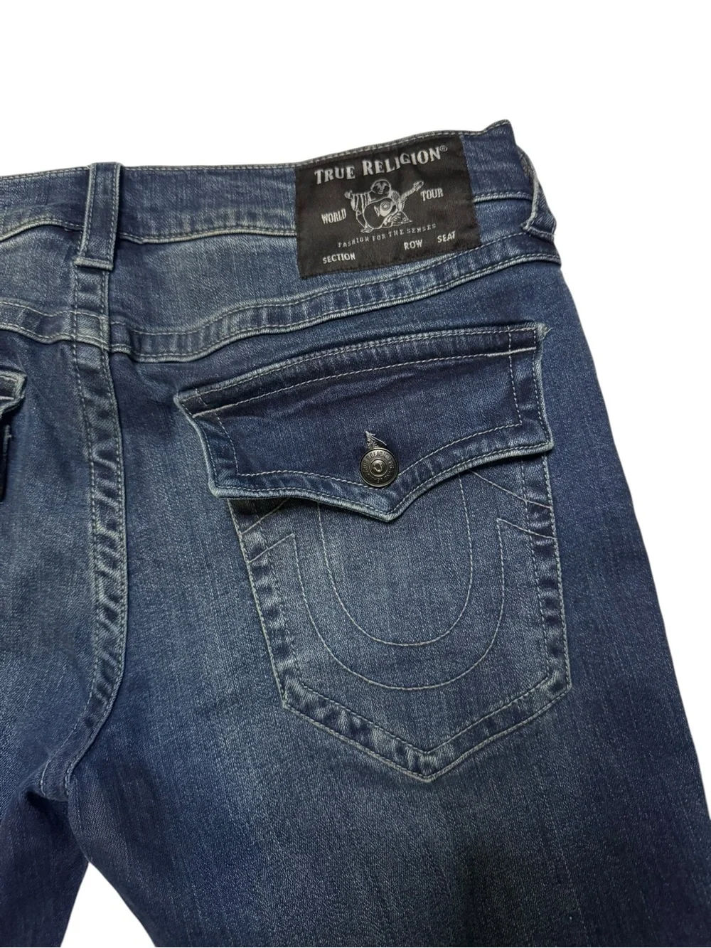 True Religion Men's Ricky Dark Blue Relaxed Straight Fit Denim Jeans Sz 33 READ